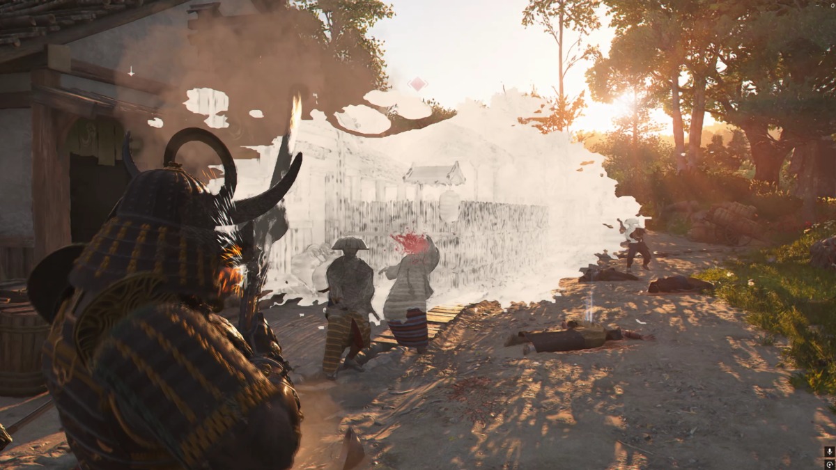 Assassin's Creed Shadows Yasuke using his teppo skill to kill enemies