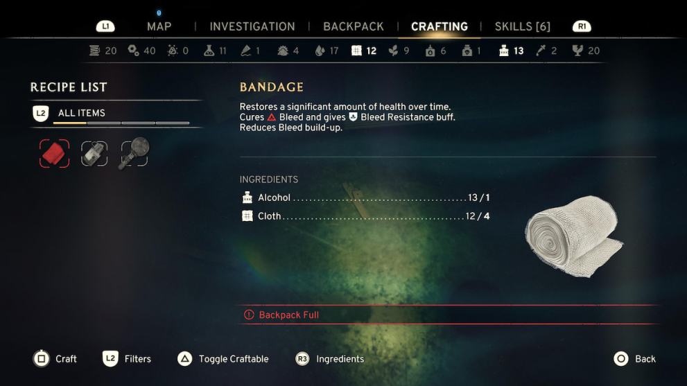 crafting menu