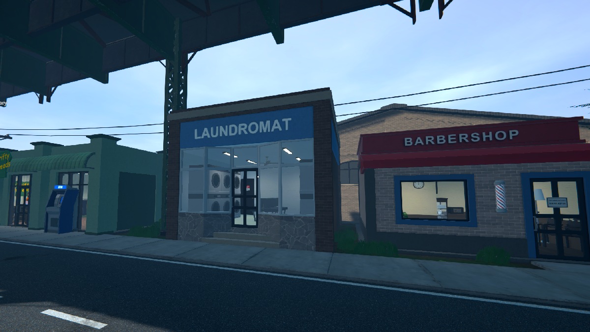 Schedule 1 laundromat business building blue with glass windows